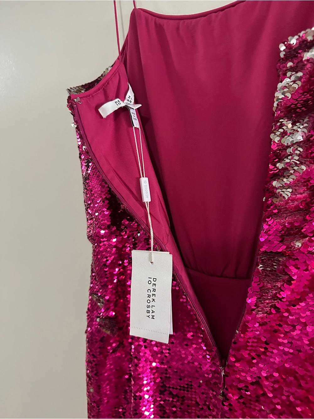 10 Crosby Derek Lam Metallic Fuchsia Sequin Mini Dress - Picture 7 of 10